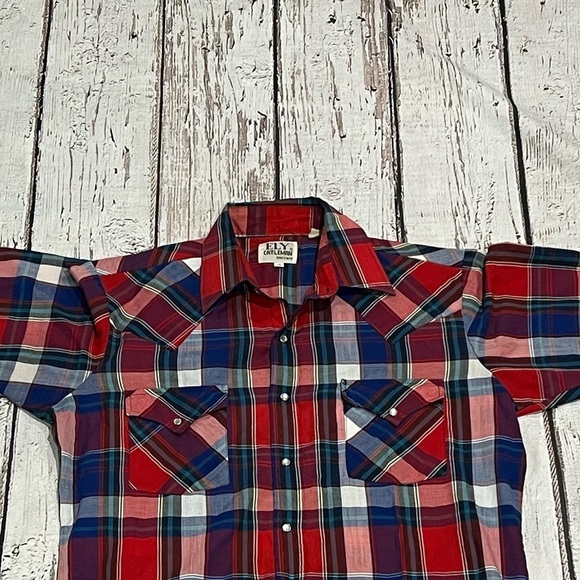 Vintage Ely Cattleman Plaid Shortsleeve Western Button Up Rockabilly Shirt - Picture 3 of 6